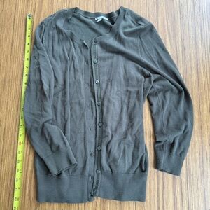 Halogen Button-Up Cardigan | Khaki Green | 3/4 Sleeve | Size Small